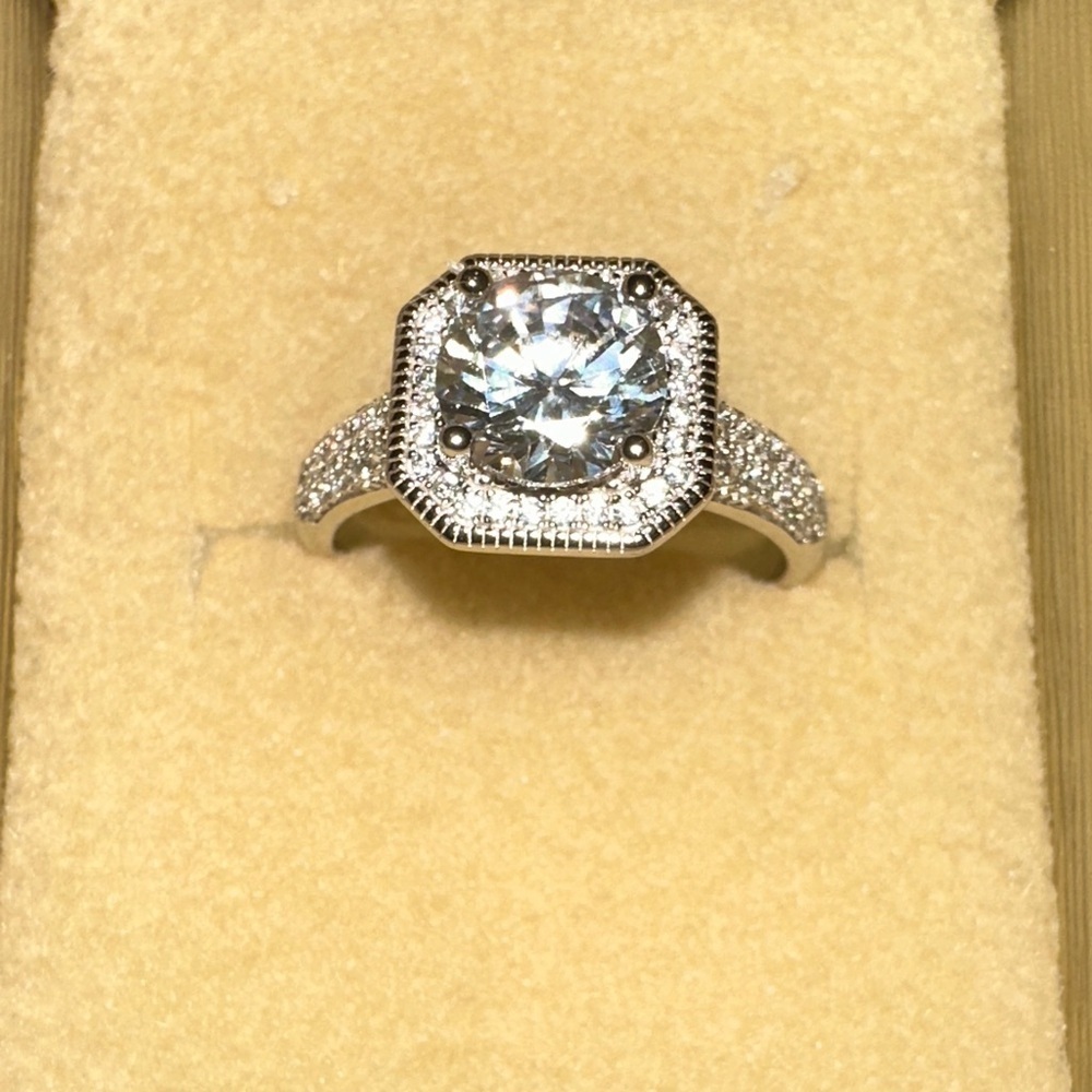 Antique look lab diamond round stone setting sterling silver band size 10